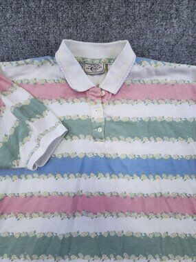 Bugle Boy Company Unisex Adult Large Short Sleeve Polo Multicolor Floral Stripe